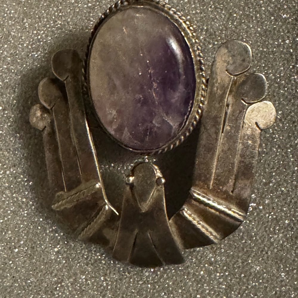 Vintage 900 Silver Phoenix Brooch with Amethyst Stone